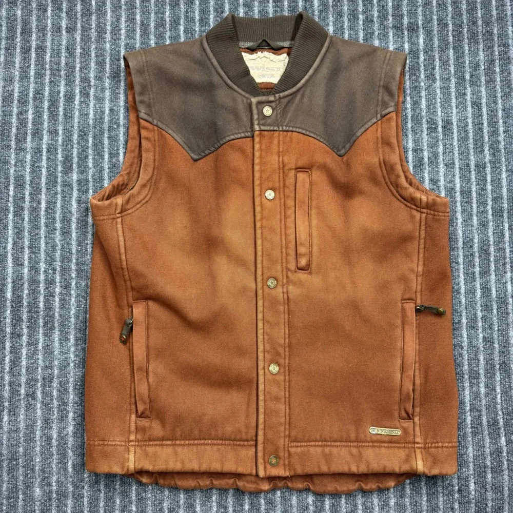 Twist Western Canvas Fleece Lined Vest Medium Brown Excellent Workwear (2168)